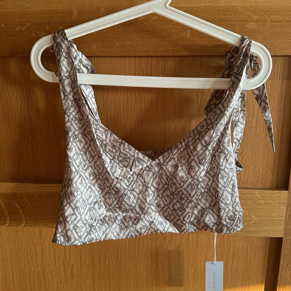 Silk Maison 100% silk Patterned beige and stone Crop Top